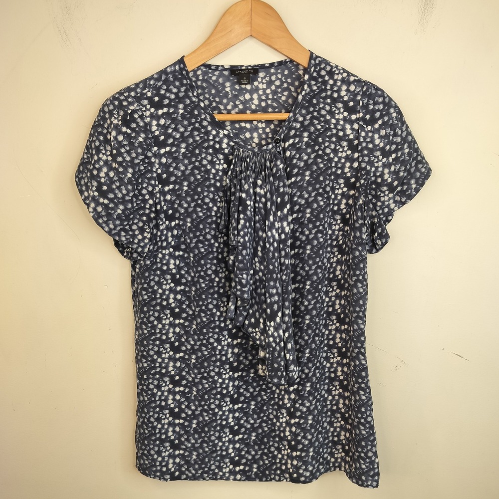 Ann Taylor Silk Ruffle Blouse Abstract Dot Career Office